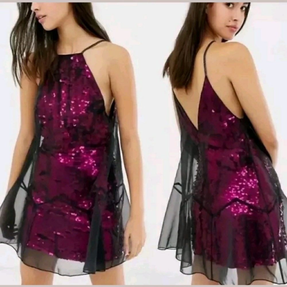 Free People Ghost Purple Sequin Mesh Mini Dress